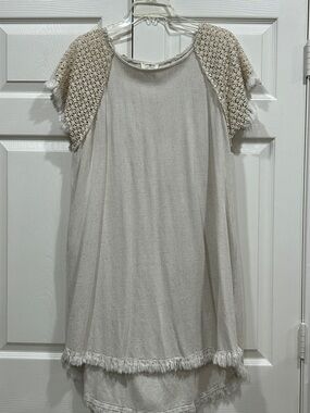 Umgee Cream Linen/Cotton High Low Dress